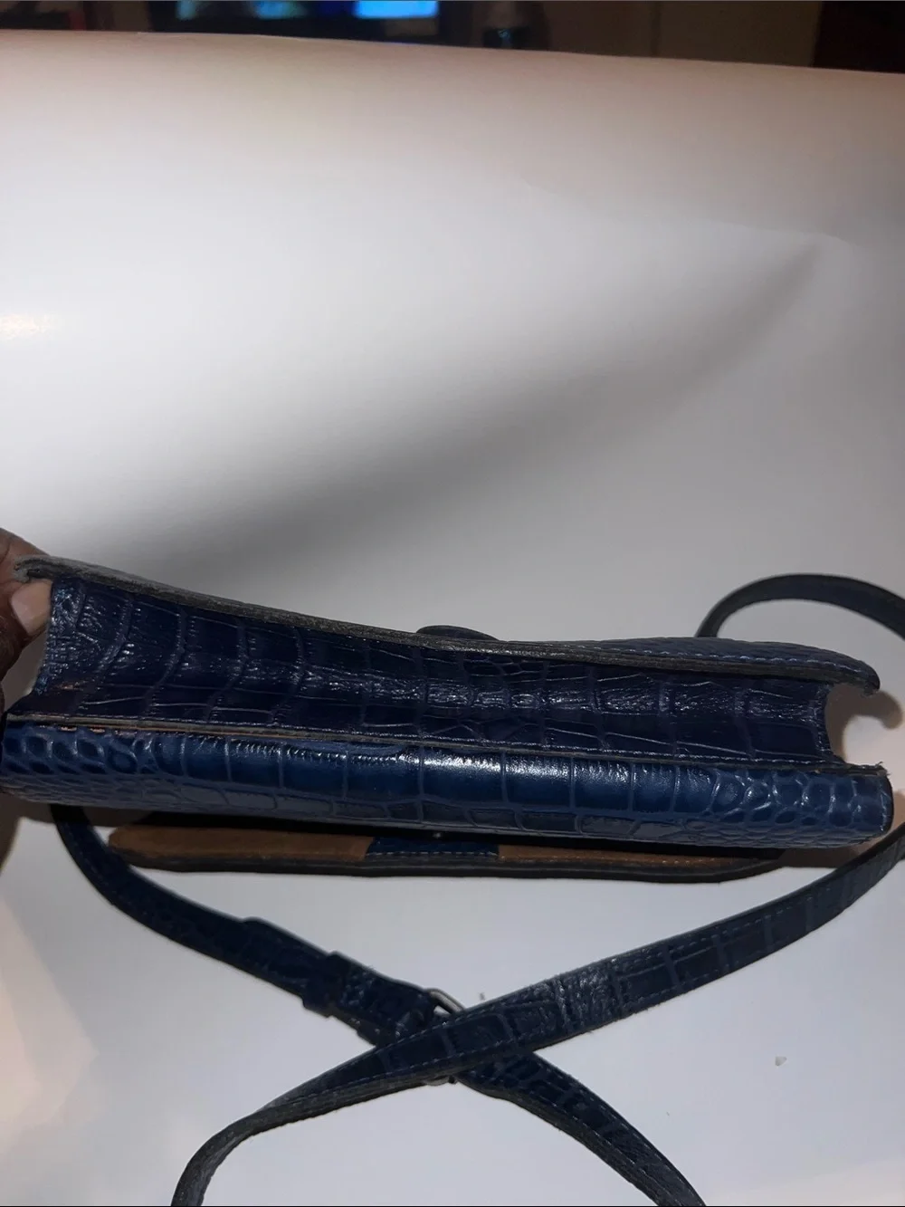 Patricia Nash Navy Croc-Embossed Leather Buckle Crossbody